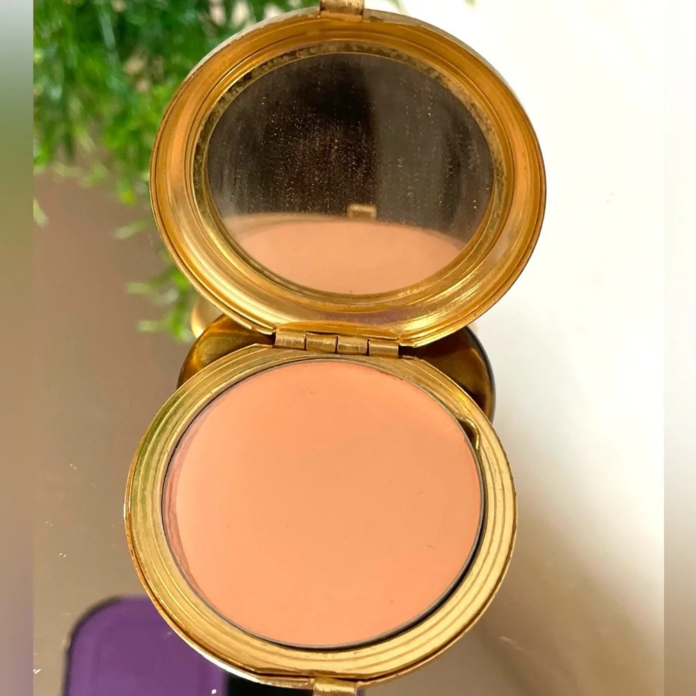 Vintage Revlon “Love Pat” Gold-tone Powder Compact with Burgundy Velvet Accent.